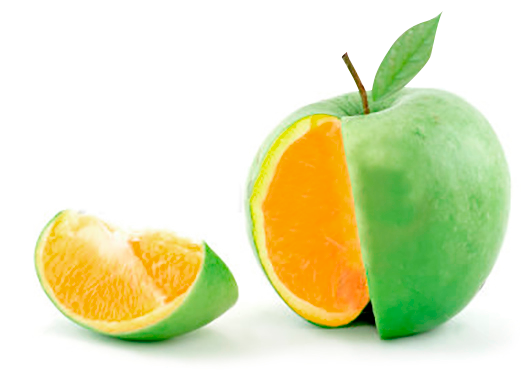 Groene appel met sinaasappel